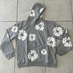 Gray Hoodie with White Floral Design